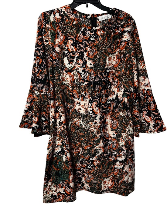 Wayf Dresses & Skirts - Wayf Paisley Long Sleeve Bell-Sleeve Dress in Black, Orange and White